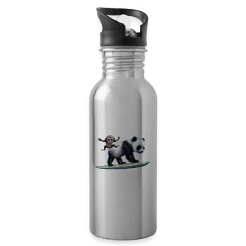 Surfing Panda and Monkey - Water bottle with straw - silver - Right