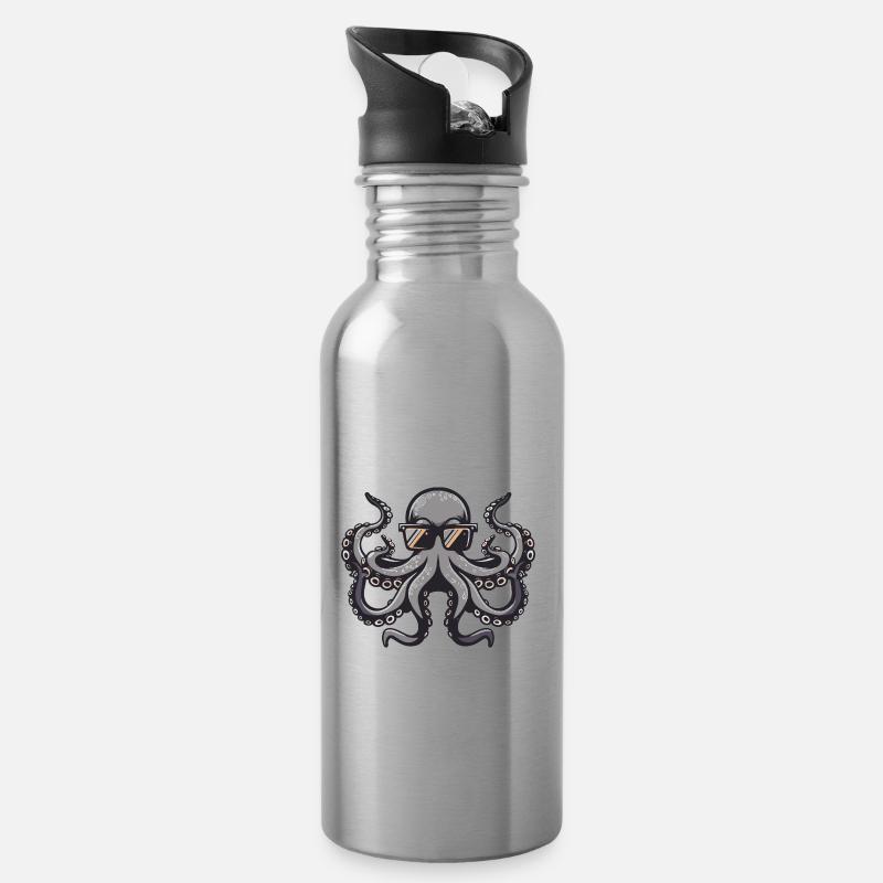 Oktopus Tier - Trinkflasche mit integriertem Trinkhalm - Lightsilver