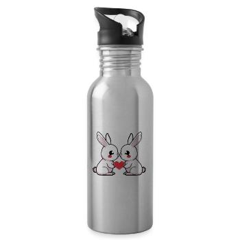 Bunny Couple In Love Easter Valentine's Day - Water bottle with straw - silver - Right