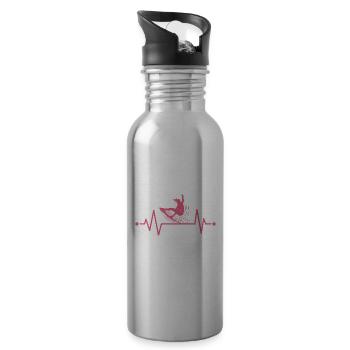 Herzschlag Surfer, Surfen, Surfing EKG - Trinkflasche mit integriertem Trinkhalm - Lightsilver - Rechts