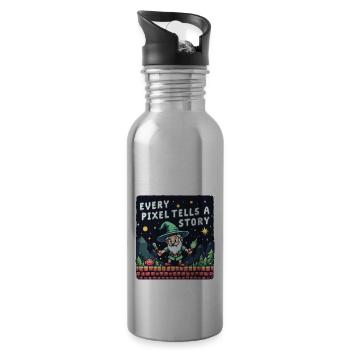 Every Pixel Tells a Story - Retro Gaming - Water bottle with straw - silver - Right