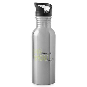 BElieve in YOUrself – 2 Farben - Trinkflasche mit integriertem Trinkhalm - Lightsilver - Rechts