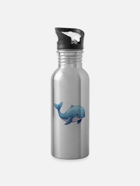 Pottwal Baby - Trinkflasche mit integriertem Trinkhalm - Lightsilver