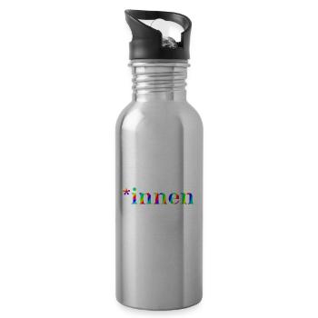 *innen Geschenkidee pro Gendern Feminismus innen - Trinkflasche mit integriertem Trinkhalm - Lightsilver - Rechts