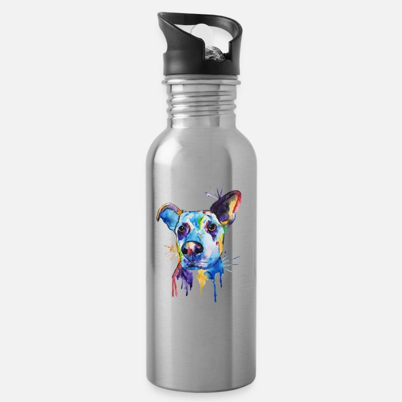 Dog Aquarell Kunst Design - Trinkflasche mit integriertem Trinkhalm - Lightsilver