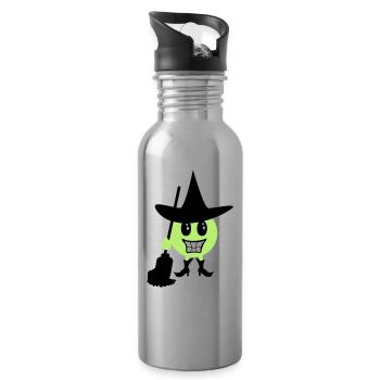 Émoticône sorcière / Witch Halloween Emoji (b, 3c) - Gourde avec paille intégrée - argent clair - Droite