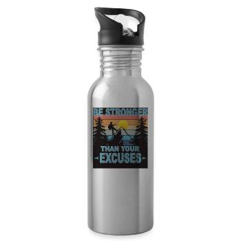 Stronger than Excuses when hikingBre - Water bottle with straw - silver - Right
