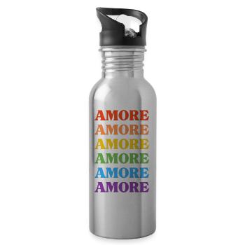 Amore Love - Un logo coloré pour le mot amour - Gourde avec paille intégrée - argent clair - Droite