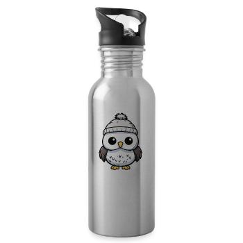 Eule Winter Comic Niedlich - Trinkflasche mit integriertem Trinkhalm - Lightsilver - Rechts
