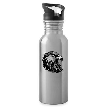 Adler Kopf Porträt Tier - Trinkflasche mit integriertem Trinkhalm - Lightsilver - Rechts