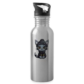 Cat Winter Comic - Water bottle with straw - silver - Right