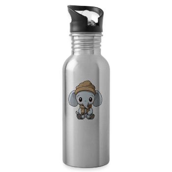 Elephant Winter Comic - Water bottle with straw - silver - Right