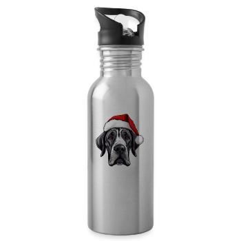Great Dane Dog Christmas Head - Water bottle with straw - silver - Right