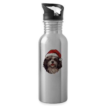 Tête de Noël de chien bichon havanais - Gourde avec paille intégrée - argent clair - Droite