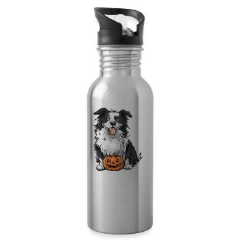 Border Collie Hund Halloween Zombie - Trinkflasche mit integriertem Trinkhalm - Lightsilver - Rechts