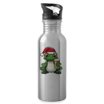 Frosch Weihnachten Bier Lustig - Trinkflasche mit integriertem Trinkhalm - Lightsilver - Rechts
