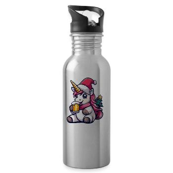 Einhorn Weihnachten Bier Lustig - Trinkflasche mit integriertem Trinkhalm - Lightsilver - Rechts