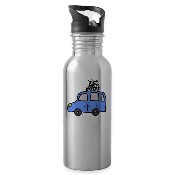 Car with bicycles on the roof - Water bottle with straw - silver - Right