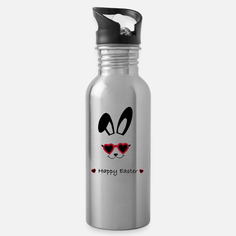 Happy Easter - Trinkflasche mit integriertem Trinkhalm - Lightsilver