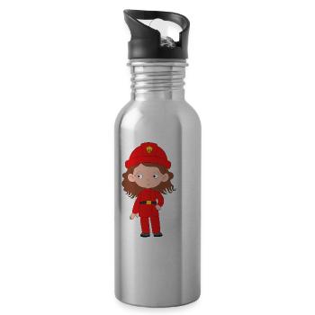 Firefighter Girl - Water bottle with straw - silver - Right