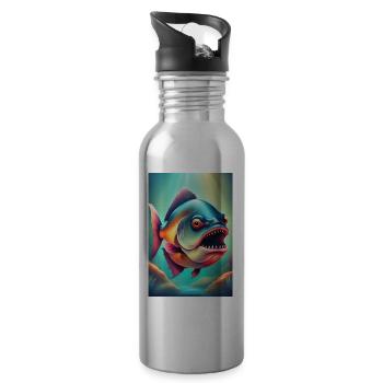 Wütend aussehender Piranha-Fisch - Trinkflasche mit integriertem Trinkhalm - Lightsilver - Rechts