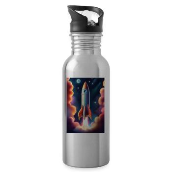 Raketenschiff fliegt ins All - Trinkflasche mit integriertem Trinkhalm - Lightsilver - Rechts