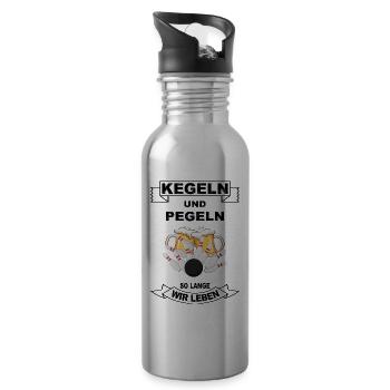 Kegeln Kegelbahn Kegelverein Kugel neun Kegel Club - Trinkflasche mit integriertem Trinkhalm - Lightsilver - Rechts