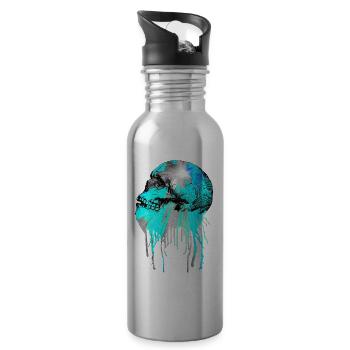 Skull Skull Grunge Style, Grunge Skull - Water bottle with straw - silver - Right