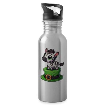 Mignon zèbre Saint-Patrick chapeau haut de forme trèfle - Gourde avec paille intégrée - argent clair - Droite