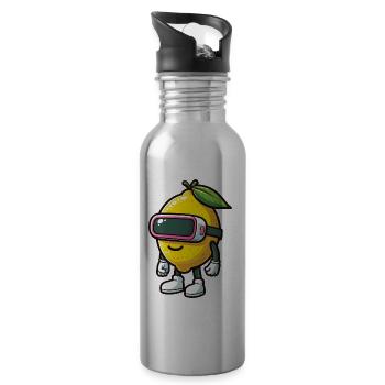 Coole Zitrone mit VR Brille Gamer Shirt - Trinkflasche mit integriertem Trinkhalm - Lightsilver - Rechts
