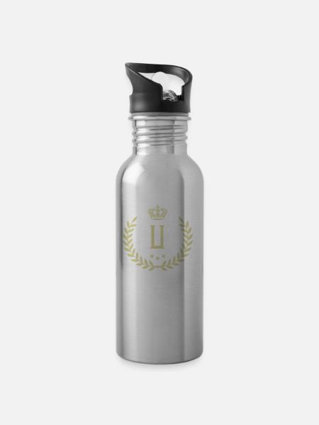 U Buchstabe Kranz - Trinkflasche mit integriertem Trinkhalm - Lightsilver
