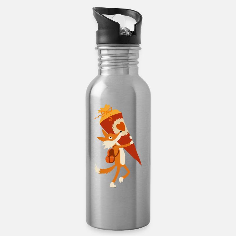 Schulfuchs - Trinkflasche mit integriertem Trinkhalm - Lightsilver