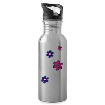 Blumen - Trinkflasche mit integriertem Trinkhalm - Lightsilver - Rechts