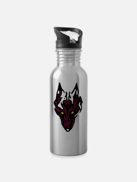 wolf - Water bottle with straw - silver