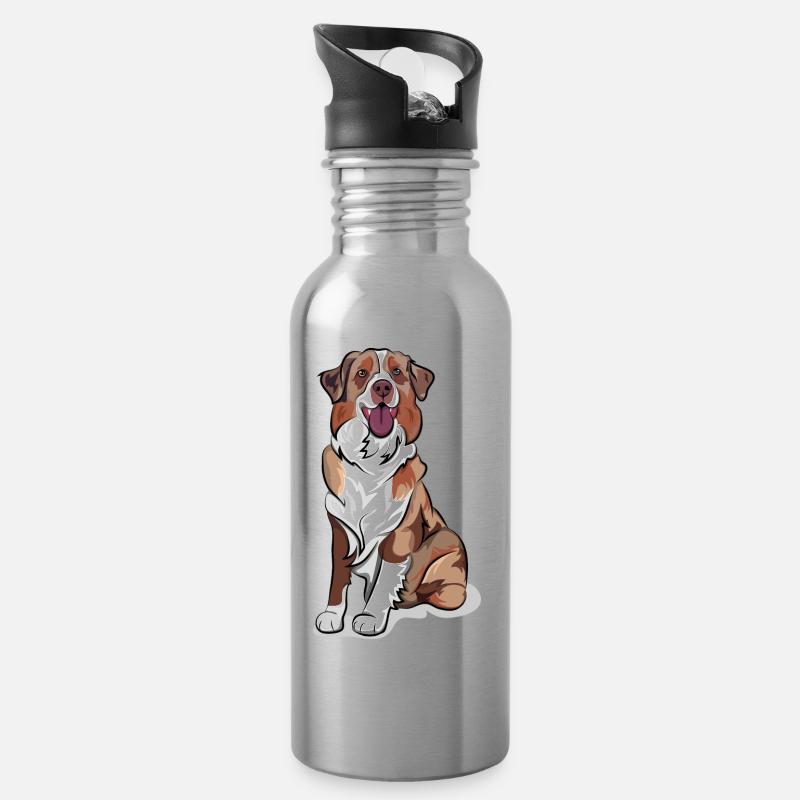 AUSTRALIAN SHEPHERD komplet redmerle - Trinkflasche mit integriertem Trinkhalm - Lightsilver