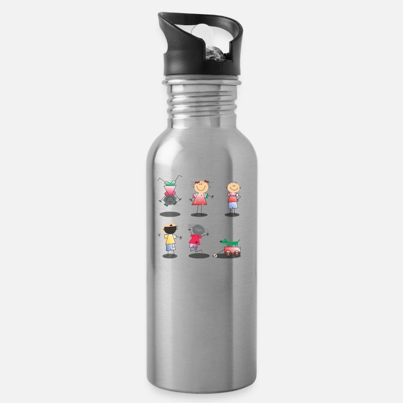 Kinder - Trinkflasche mit integriertem Trinkhalm - Lightsilver
