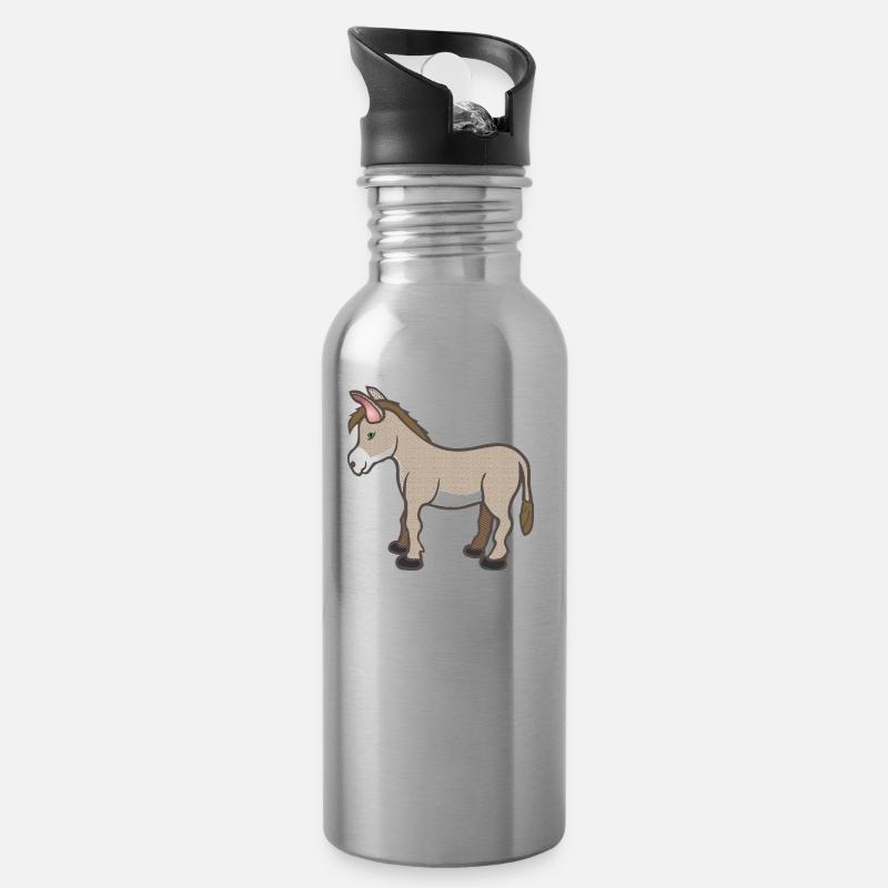 Esel - Trinkflasche mit integriertem Trinkhalm - Lightsilver