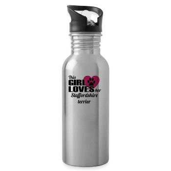 DOG THIS GIRL LOVES GIFT Staffordshire te - Water bottle with straw - silver - Right