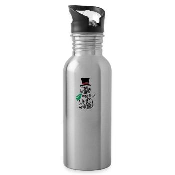 Snowman winter cold snow gift Mr. Snow - Water bottle with straw - silver - Right