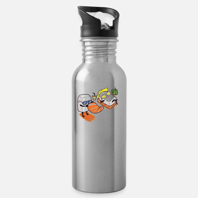 plage sushi cadeau drôle de pêche de Noël - Gourde avec paille intégrée - argent clair