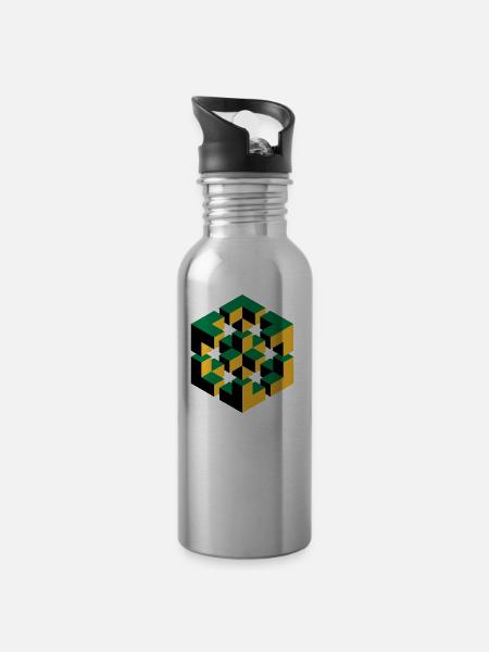 impossible figure Escher cube geometry fantasy - Water bottle with straw - silver