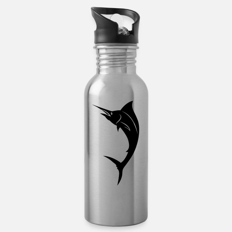 Fisch - Marlin - Trinkflasche mit integriertem Trinkhalm - Lightsilver