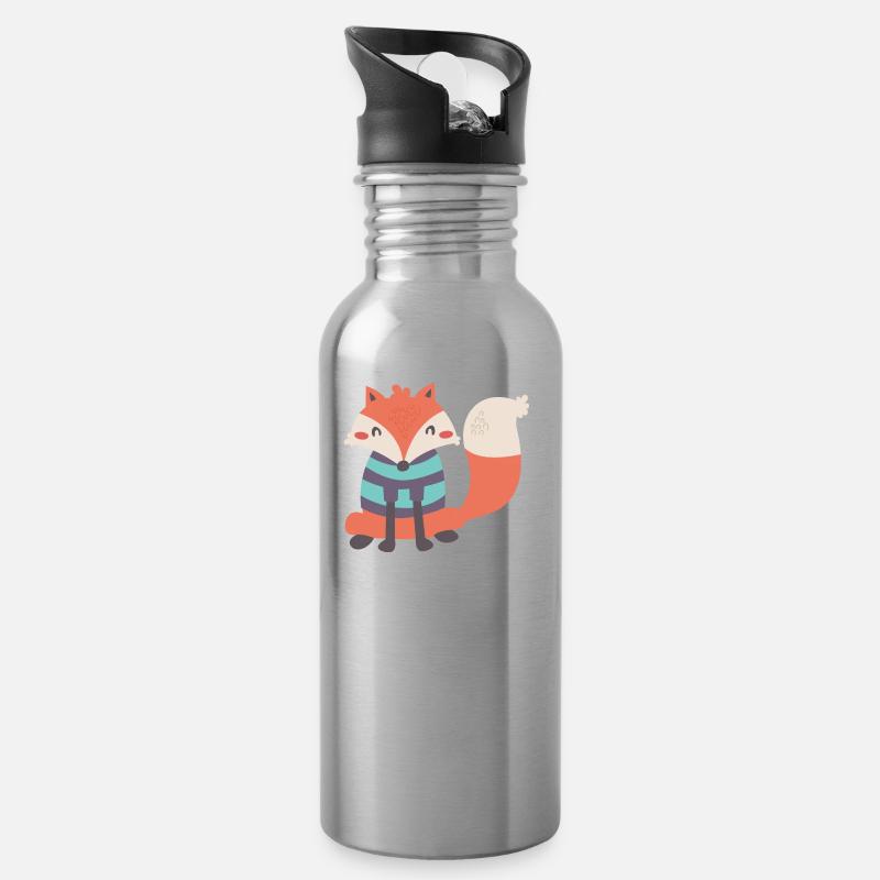 Süßer Fuchs mit Ringelpulli - Trinkflasche mit integriertem Trinkhalm - Lightsilver