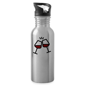 Prost mit Weingläsern - Trinkflasche mit integriertem Trinkhalm - Lightsilver - Rechts