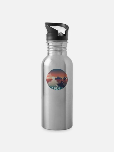 Kanu süchtig - Trinkflasche mit integriertem Trinkhalm - Lightsilver