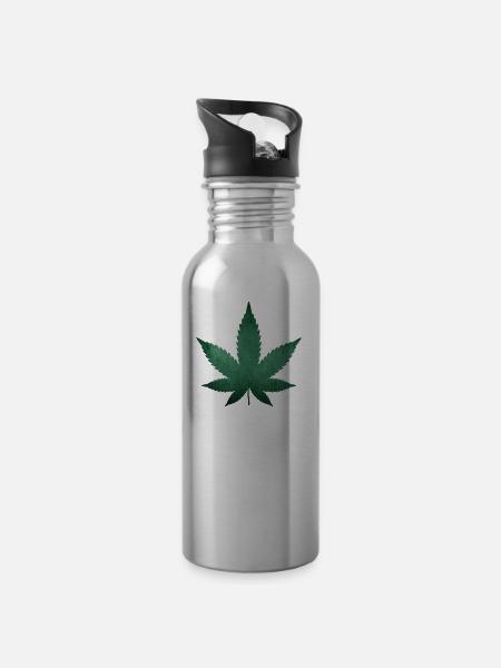 WEED HANFBLATT - Trinkflasche mit integriertem Trinkhalm - Lightsilver