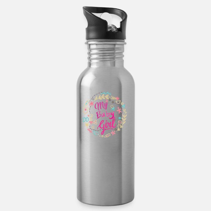 idée de cadeau naissance bébé enfant né naissance - Gourde avec paille intégrée - argent clair