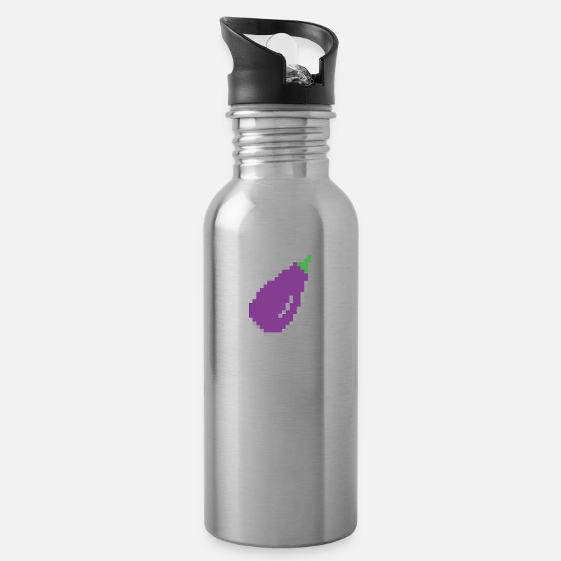 Aubergine Pixel Art - Trinkflasche mit integriertem Trinkhalm - Lightsilver