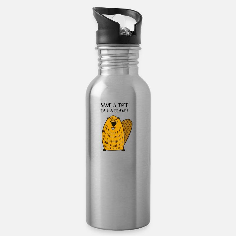 Save a tree eat Beaver funny Quote - Trinkflasche mit integriertem Trinkhalm - Lightsilver
