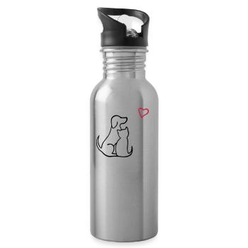 hund katze liebe - Trinkflasche mit integriertem Trinkhalm - Lightsilver - Rechts